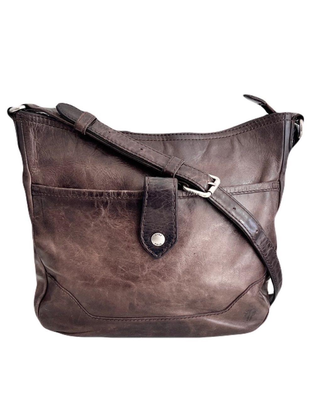 Frye ‘Melissa Button’ Grey Distressed Leather Crossbody Bag